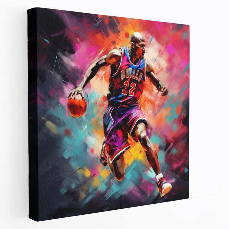 Micheal Jordan Leinwandbild - Dynamische Pinselstriche - Wandkunst Leinwand
