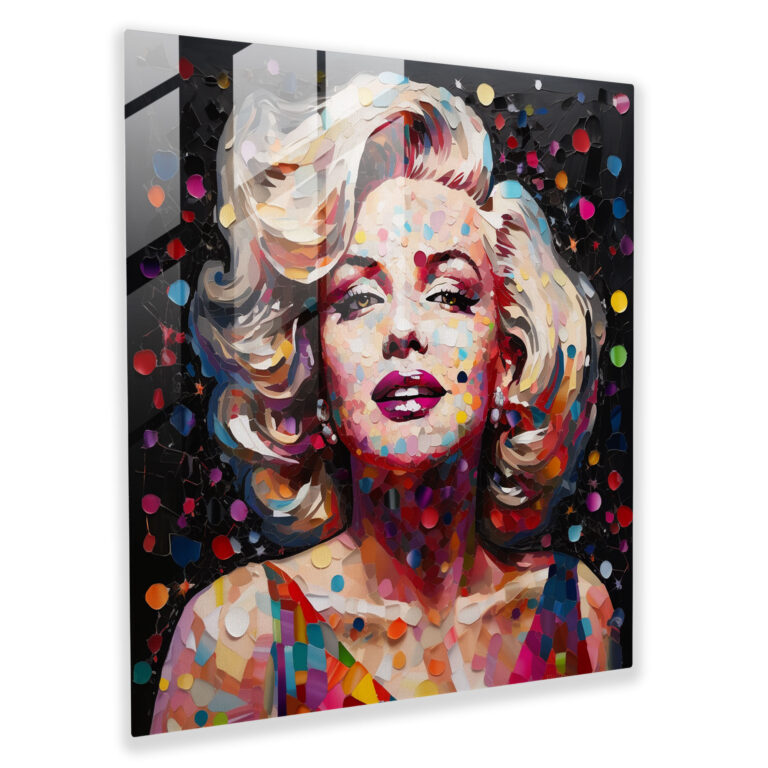 Glasbild mit Marilyn Monroe-Mosaik - Marilyn Monroe buntes Glas moderne Kunst visuell beeindruckend