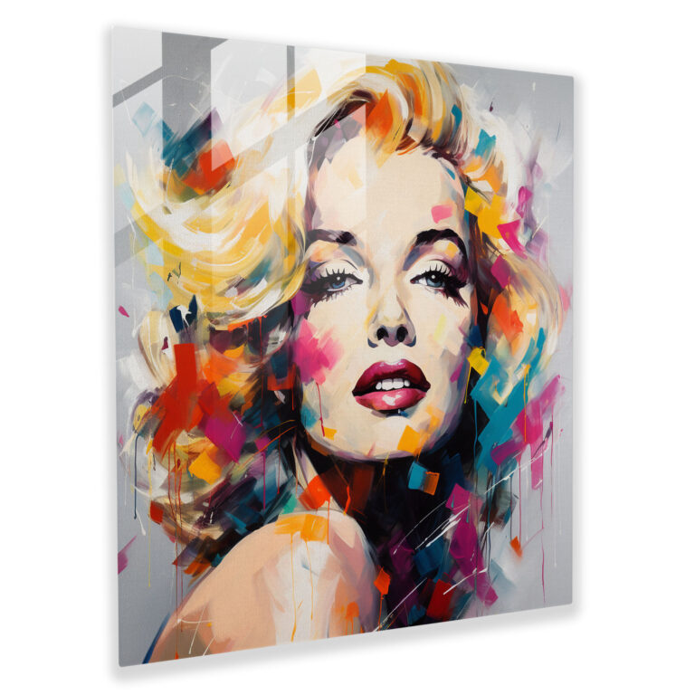 Marilyn Monroe Glasbild im abstrakten Expressionismus-Stil – Marilyn Monroe Glas Wandkunst Wohnkultur.