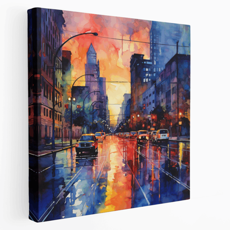 Leinwandbild: Abstrakte Stadtlandschaft bei Sonnenuntergang
