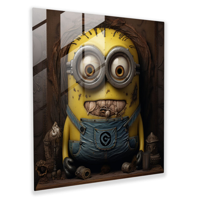 Realistisches Minion-Portrait Glasbild - Minions moderne Kunst
