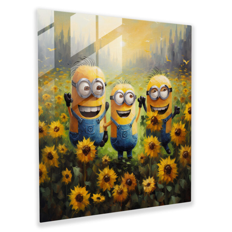 Fröhliche Minions Glasbild - Freude Zuhause Dekoration