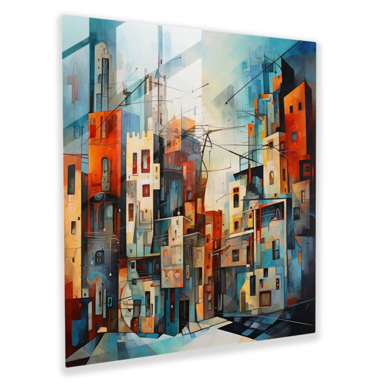 Glasbild Urban Energy: Kubistisches Abstraktes Stadtbild