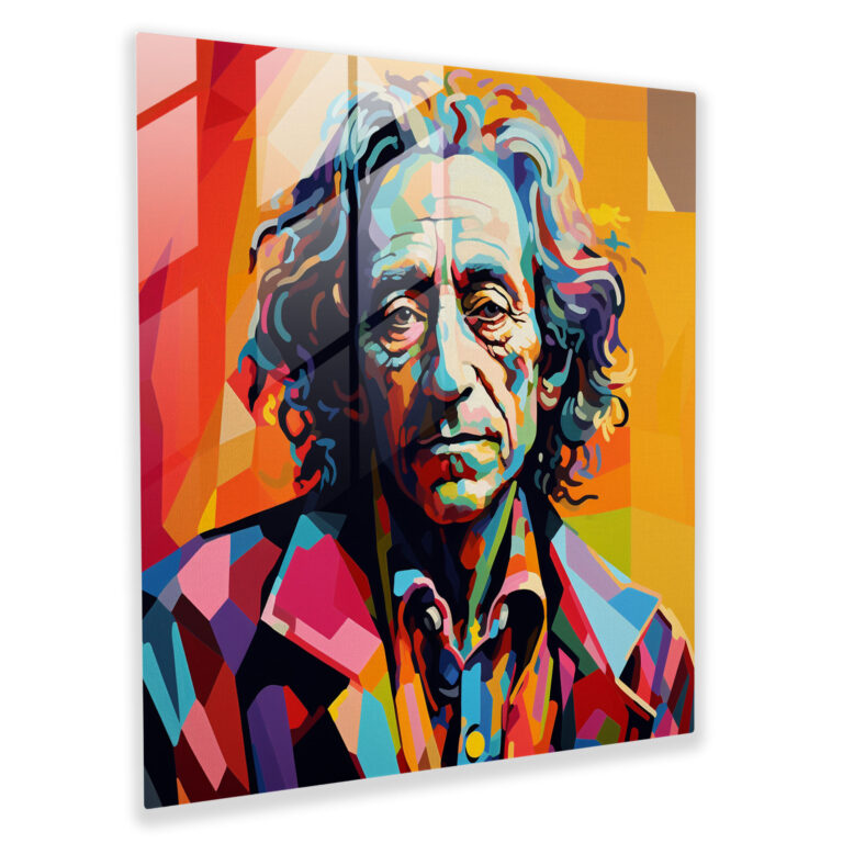 Glasbild des legendären Musikers - Pop-Art Glaswandkunst für die Hausdekoration