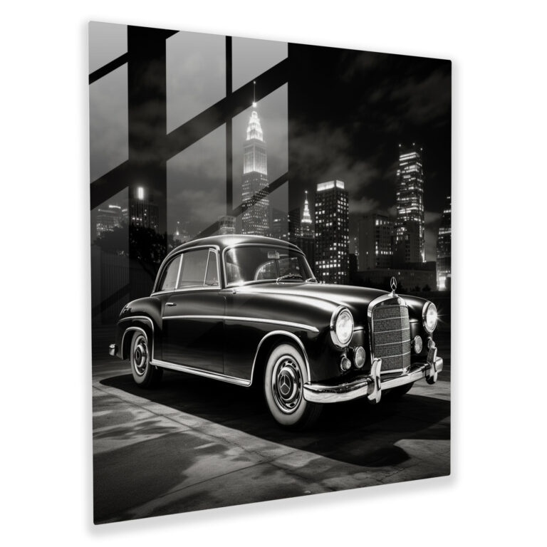 Mercedes Glasbild - Stadtlandschaft im Vintage-Stil - Moderne Kunst zeitlose Eleganz