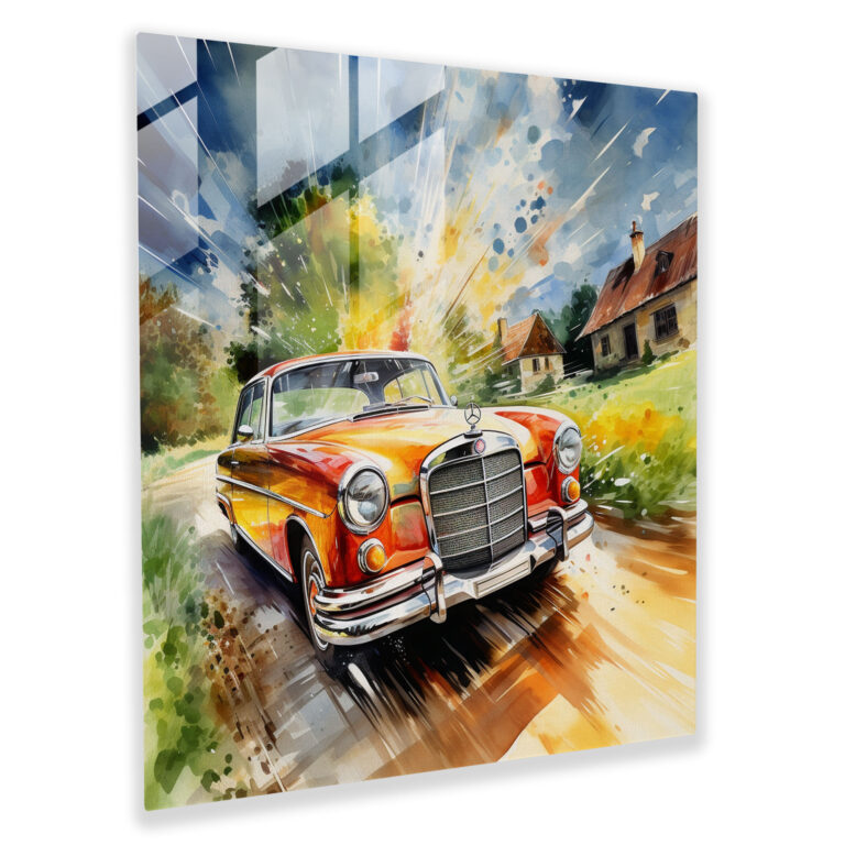 Mercedes Glasbild - Bunt Aquarellgemälde - Zuhause Dekoration - Energie