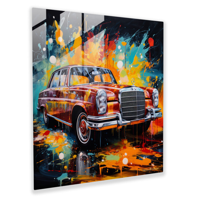 Mercedes Glasbild - Dynamisches Acrylgemälde - Mercedes Glas Wandkunst Wohnkultur Glasbild