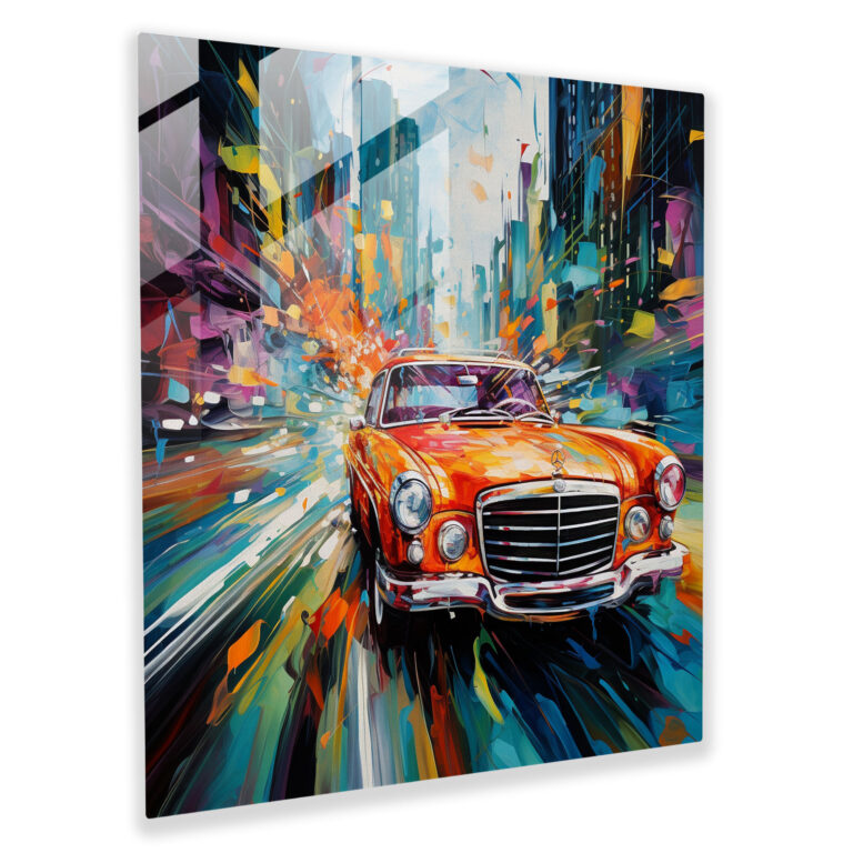 Mercedes Glasbild - Modernes abstraktes Gemälde - Wanddekoration Glas-Kunst