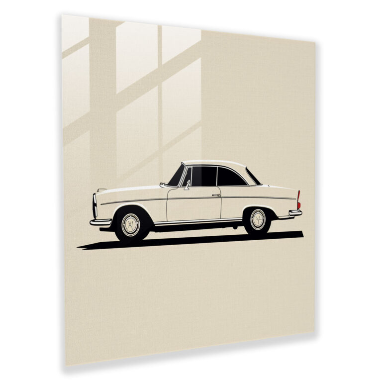 Mercedes Glasbild - Minimalistische Linienzeichnung - Mercedes Wohnaccessoire Wanddeko Glaswandkunst