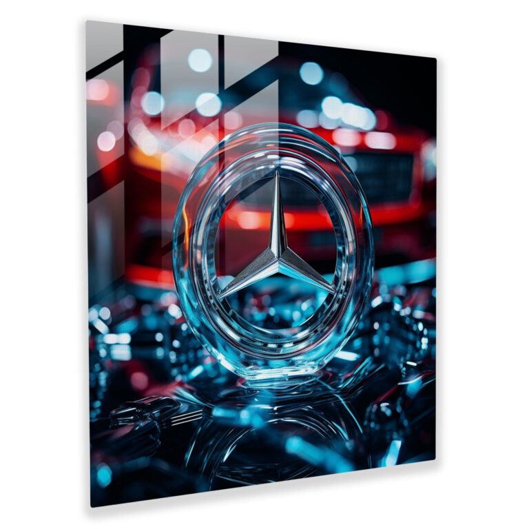 Mercedes Glasbild mit fotorealistischem Logo - Mercedes Wanddekoration Glas-Kunst