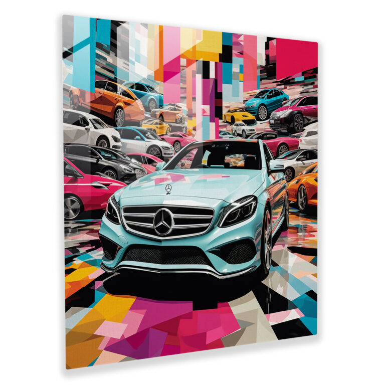 Mercedes Glasbild - Pop-Art-Collage für Zuhause - Wanddeko