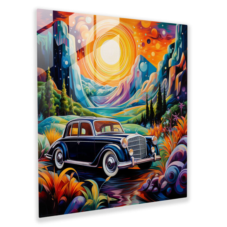 Mercedes Glasbild - Abstrakte Landschaft - Mercedes Wohn-Dekoration Wand-Dekoration Glaskunst an der Wand