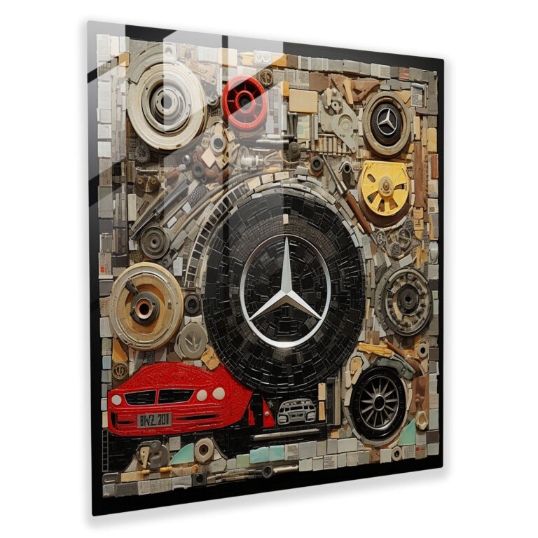 Mercedes Glasbild - Modern Art Autoteile Mixed Media.
