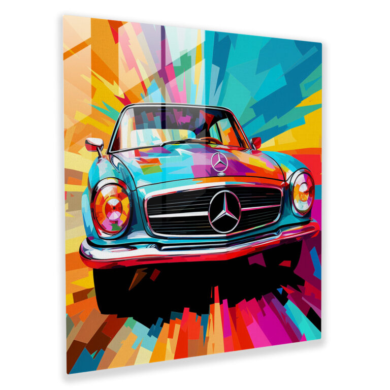 Pop Art Mercedes Glasbild - Lebendige und bunte Wandkunst - Mercedes Glas Moderne Kunst