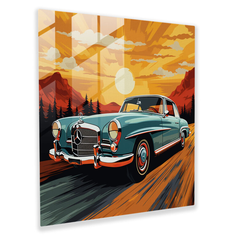 Stilvolles 1960er Wandkunst Glasbild Mercedes