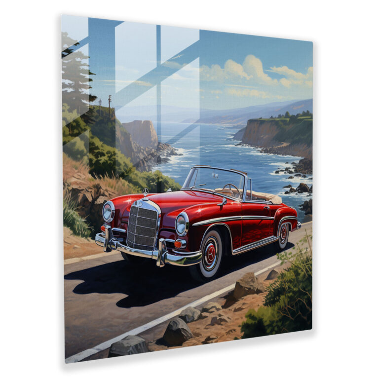 Mercedes Küsten Glasbild - Mercedes Küstenstraße Moderne Kunst Eleganz.