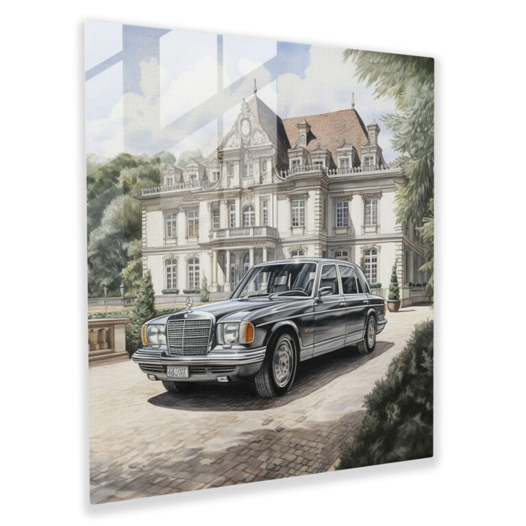 Mercedes Luxus Glasbild - Mercedes Wohn-Dekoration Realistische Skizze Glasbild