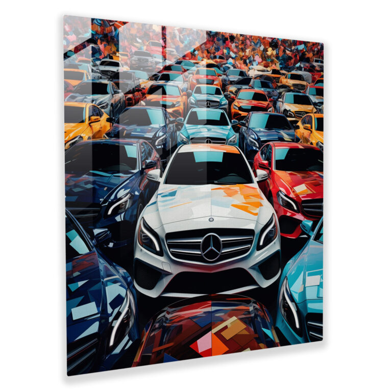 Mercedes Glasbild: Digitale Collage Montage - Mercedes Glasbild Glas Kunst Wohn Dekoration