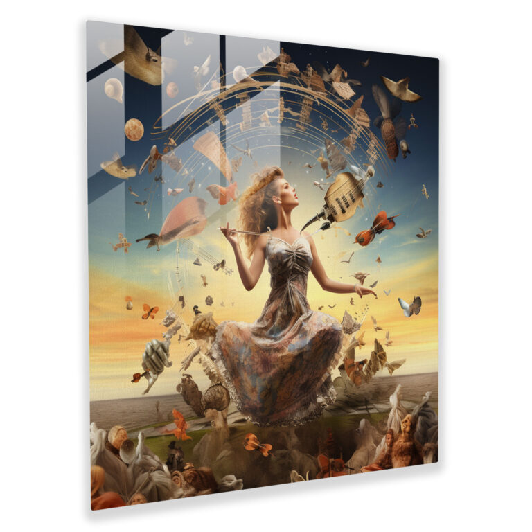 Glasbild Metallica Surreal - Metallica Surreale Collage Glaswandkunst