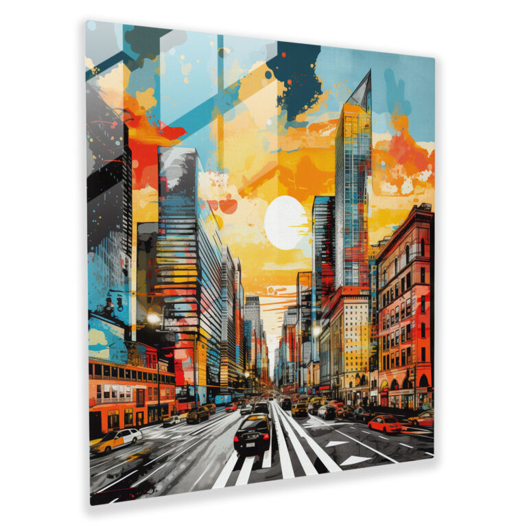 Lebendiges Stadtbild aus Glas - Kühnes Skyline-Kunstwerk