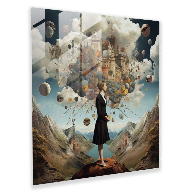 Glasbild Fantasievolle Träume - Surrealistisches Glas Wandkunstwerk Moderne Wohnungsdekoration