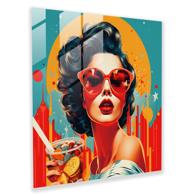 Lebendiges Glasbild: Pop-Art-inspirierte Illustration moderne Wanddekoration