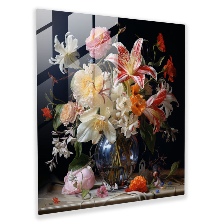 Elegantes Glasbild Fotorealistisches Stillleben Moderne Wanddekoration für Zuhause