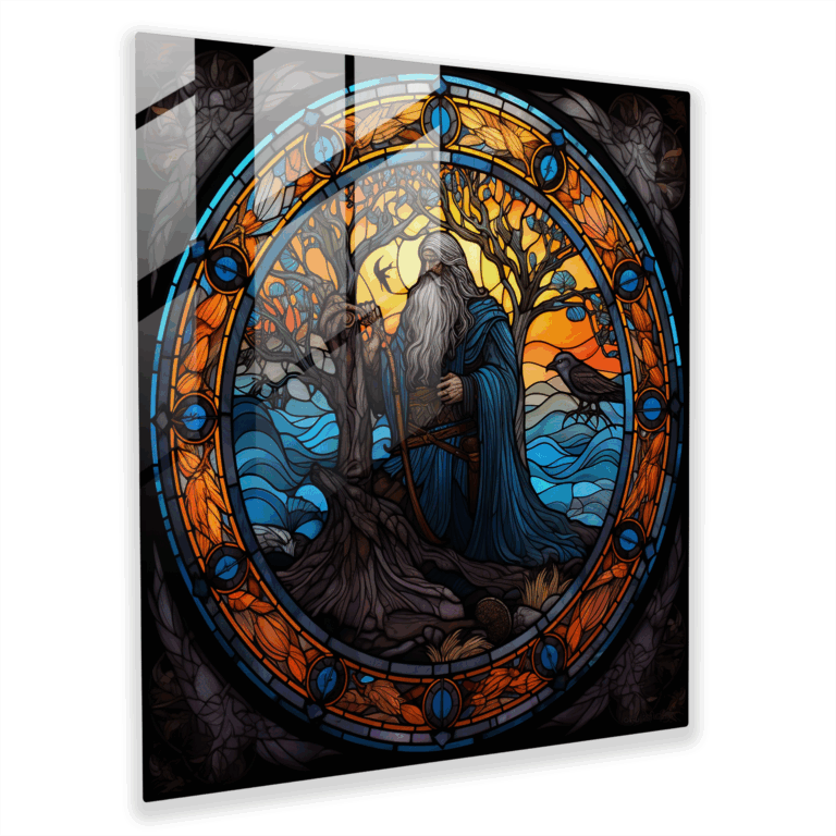 Glasbild Nordische Verzauberung - Odin und der Baum des Lebens