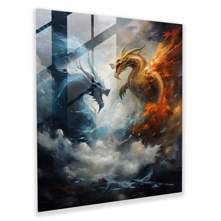 Ethereal Drachen Kampf Glasbild Kunst