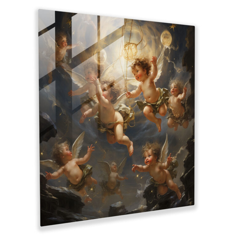 Seraphische Renaissance Glasbild - Friedvolle Darstellung von Cherubim beim Toben in himmlischen Gefilden - Wohnkultur