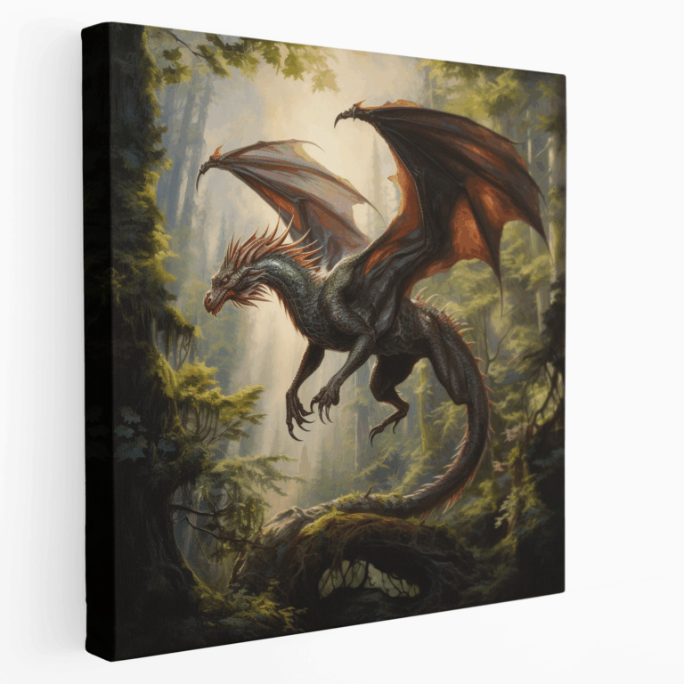 Mystisches Wald-Drachen Ölgemälde Leinwandbild