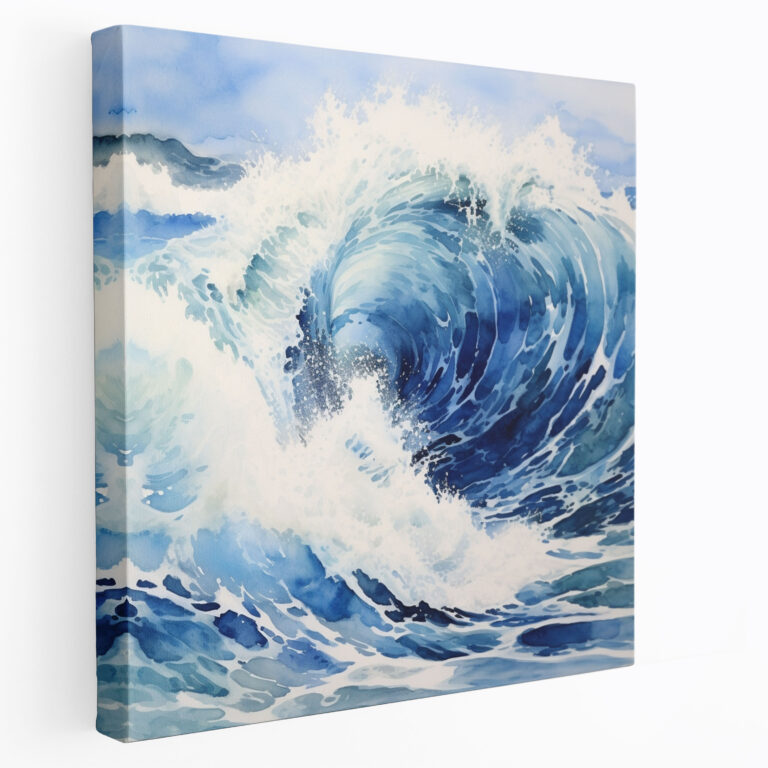 Navy Blue Wave Leinwandbild - Marineblau Leinwand Wandkunst Abstrakt Blaue Welle