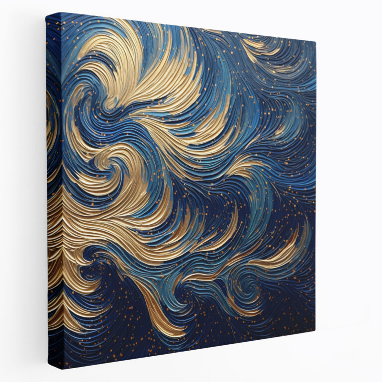 Navy Blue und Gold Wirbel Leinwandbild - Marineblau Gold Wirbel Leinwandbild