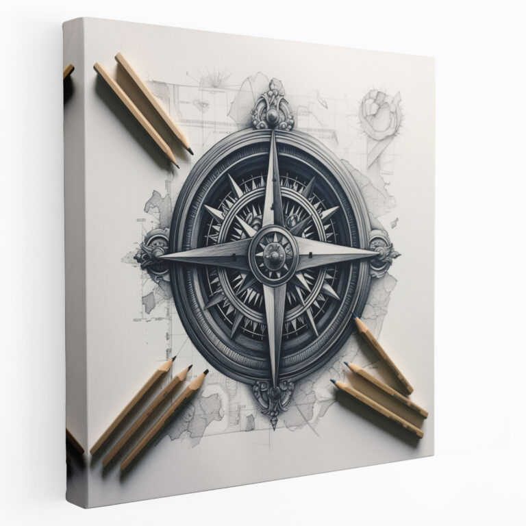 Navy Kompass Leinwandbild - Marineblau filigrane Details Leinwandbild