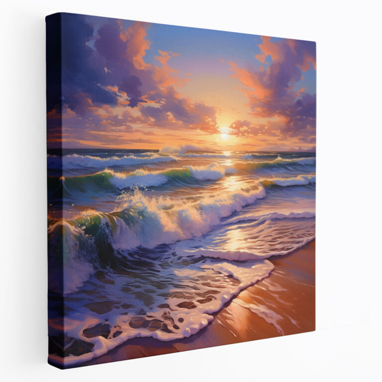 Navy Beach Sonnenuntergang Leinwandbild - Marineblau Sonnenuntergang Wellen