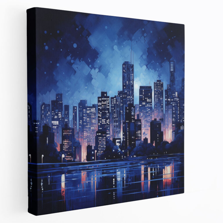 Navy Cityscape Leinwandbild - Marineblau Wohnkultur