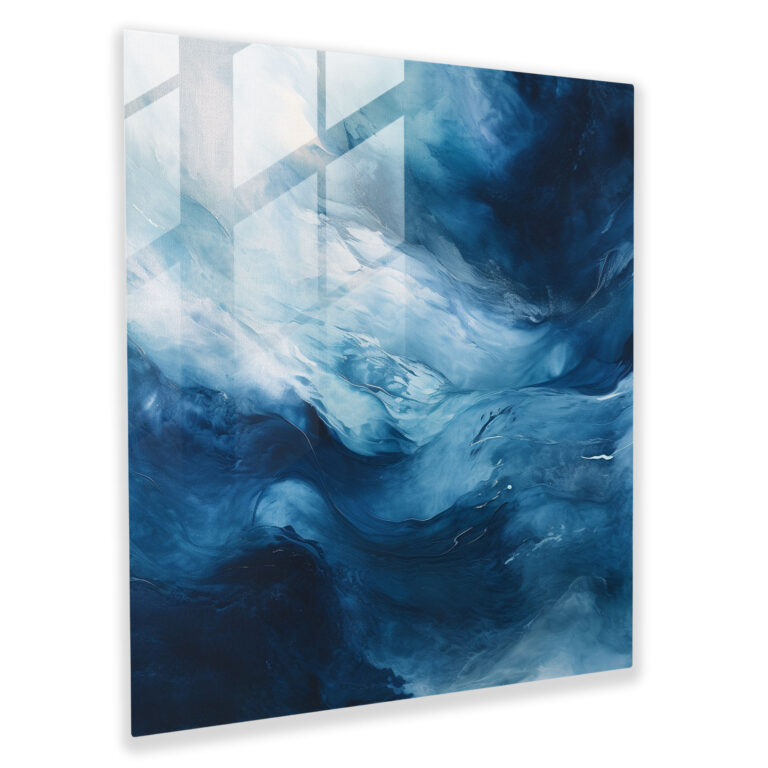 Navy Ocean Glasbild - Abstraktes Ozean Gemälde Heimdekoration