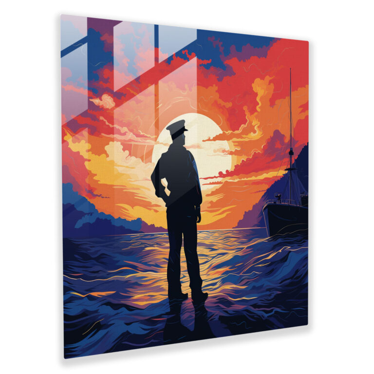 Navy Glasbild - Segler Silhouette Im Sonnenuntergang - Marine Moderne Kunst Maritime Dekoration Wohnaccessoire