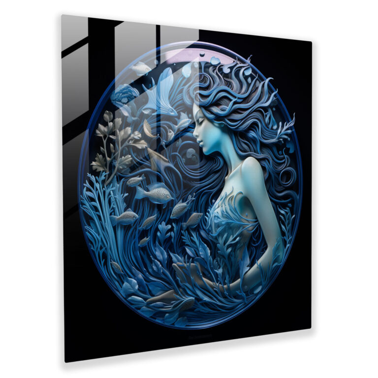 Glasbild Siren's Serenity in Marineblau - Moderne Kunst Ruhevolles Design