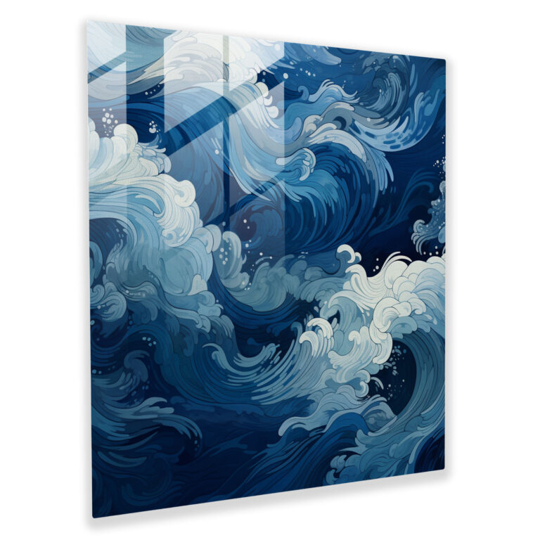 Navy Blue Swirls Glasbild - Abstraktes Design für Zuhause