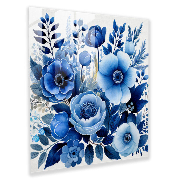 Glasbild - Friedliche Gartenblüten - Marineblau Blühend Natürliche Kunstfertigkeit Glas-Kunst