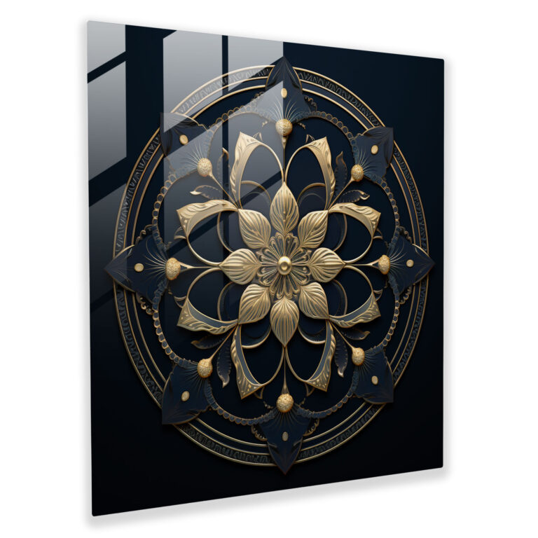 Glasbild mit Marineblauem Muster - Intricate Mandalas - Marineblau Wanddekoration Moderne Kunst