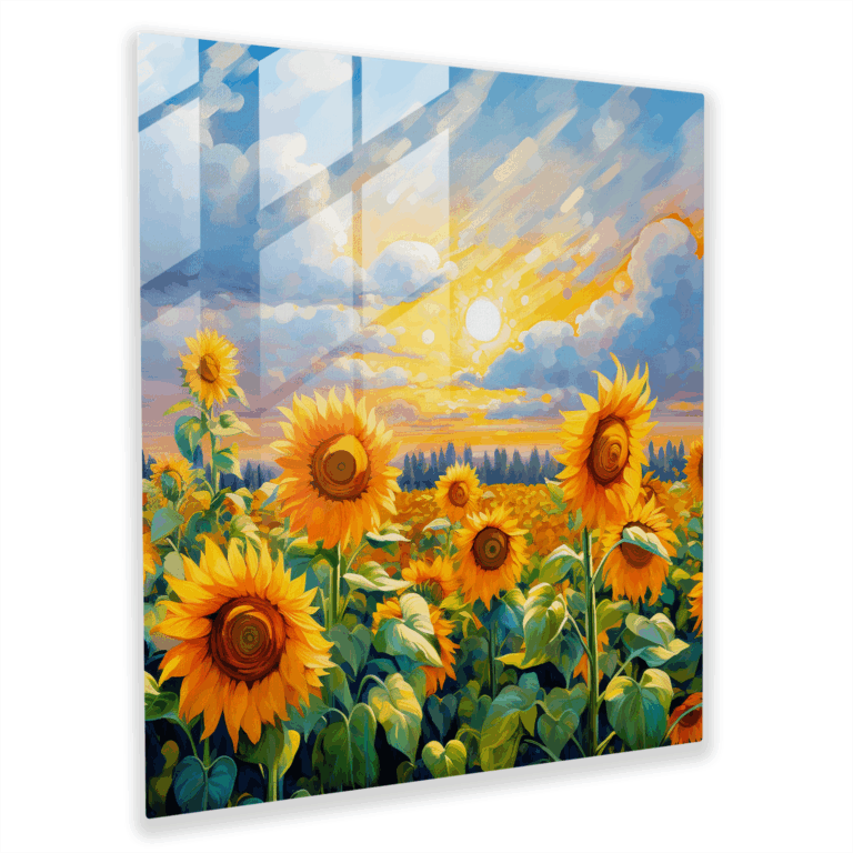 Glasbild Harmonious Landscape - Sonnenblumenfreude