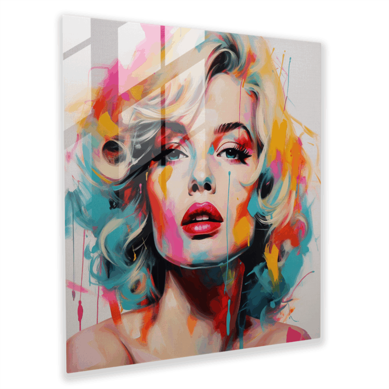 Lebhaftes Pop-Art Glasbild - Porträt eines kulturellen Ikons