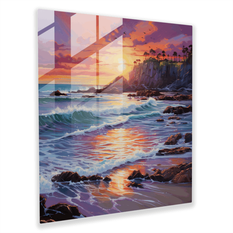 Ruhiges Küstenglasbild - Lebendige Sonnenuntergangsruhe