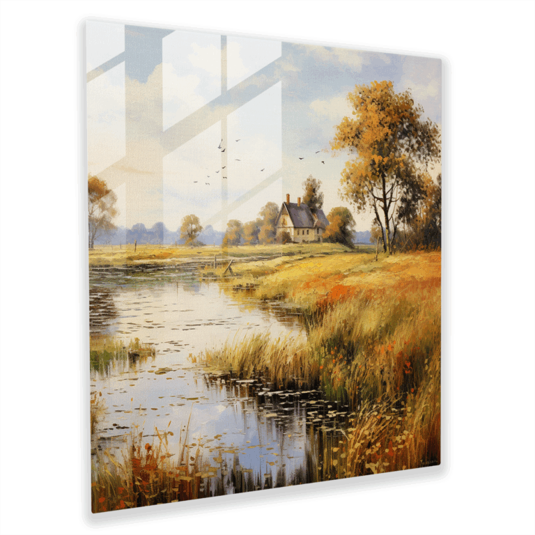 Ruhiges Glasbild - Impressionistisches Landschaftsglasbild - Entspannende Wohnkultur - Wanddekoration