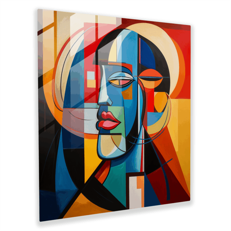 Glasbild Fusiondruck - Kubistisches Porträt Glaswandkunst - Einzigartige Wohnkultur - Zeitgenössische Wanddekoration