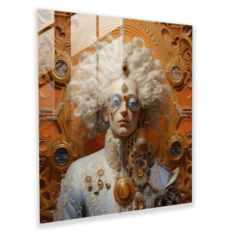 Exquisites Glasbild - Barockes Porträt Glas Wandkunst - Luxuriöse Wohnraumdekoration - Elegante Wanddekoration