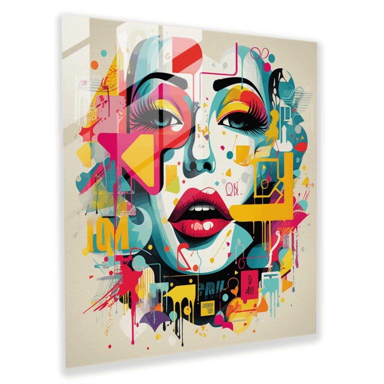 Glasbild Vibrance - Pop Art Typografie Glaswandkunst - Zeitgemäße Wohnkultur - Moderne Wanddekoration