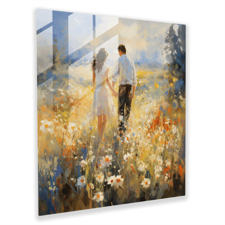 Glasbild Sonnengeküsste Wiesen - Romantisches Glaswandkunstwerk zur Heimdekoration